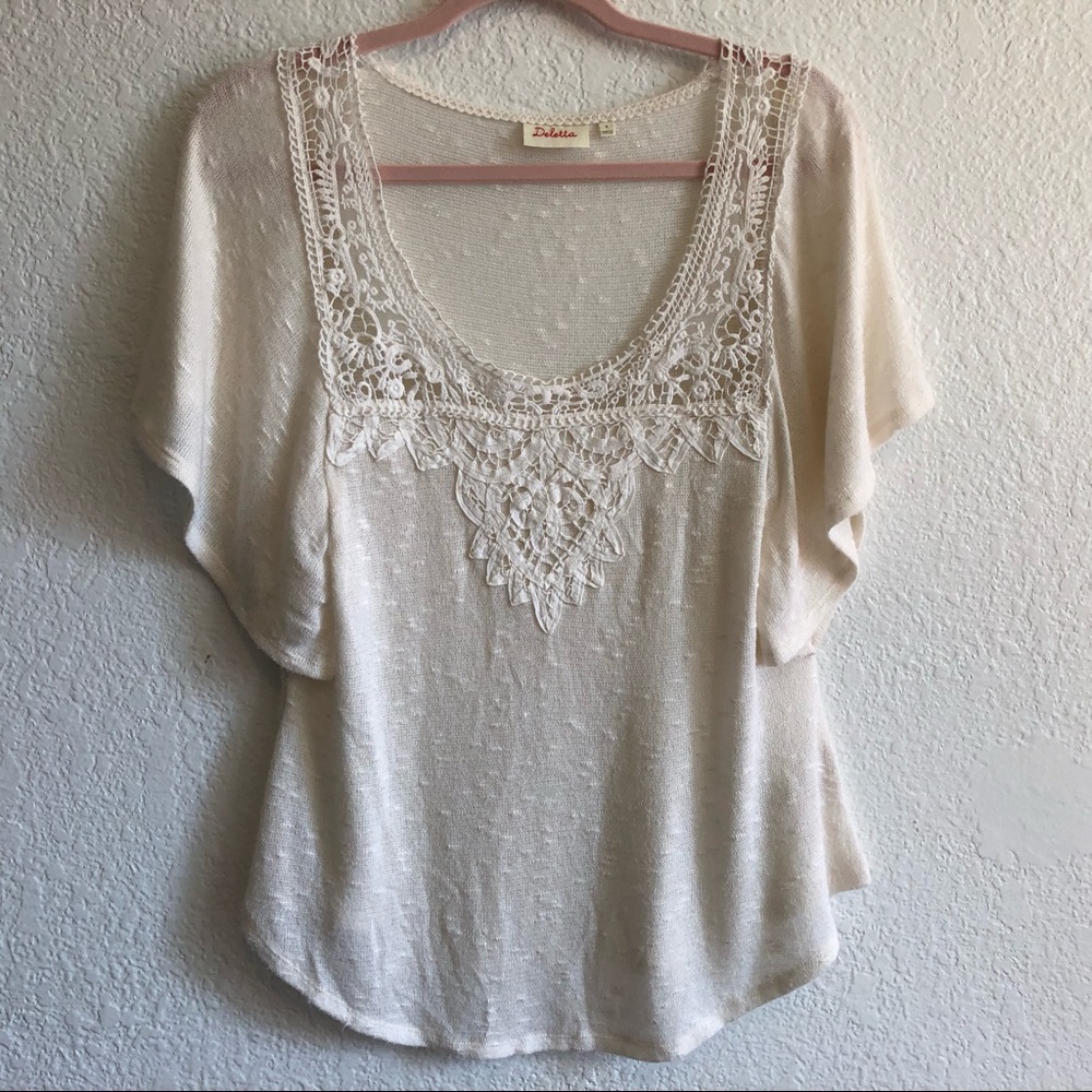 ANTHROPOLOGIE DELETTA  Bell Sleeve Lace Knit Top